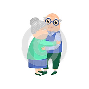Senior old woman give a lovely hug to senior husband