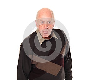 Senior older man sticking out tongue