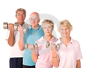 Senior older people lifting weights