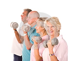 Senior older people lifting weights