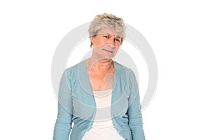 Senior older woman grimacing