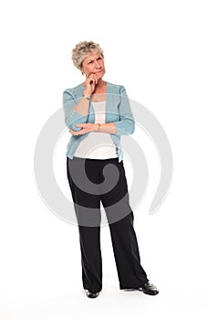 Senior older woman looking thoughtful