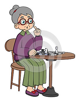 senior people. Elderly characters playing chess. Grandparents leisure. Retired persons at chessboard