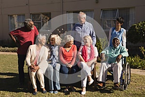Senior people interacting with each other in the park