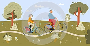 Senior people riding bicycles in summer city park