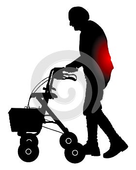 Senior person with back pain and rollator