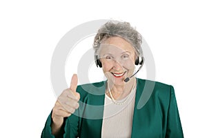 Senior Phone Worker Thumbs Up