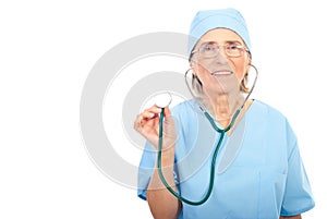 Senior physician showing stethoscope