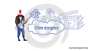 Senior producer holding movie camera film empire concept man making video cinema production clapperboard studio