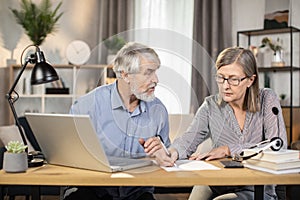 Senior professionals doing distant work in home office