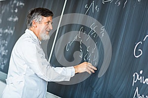 Senior professor writing on the board