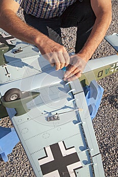 Senior RC modeller and his new plane model