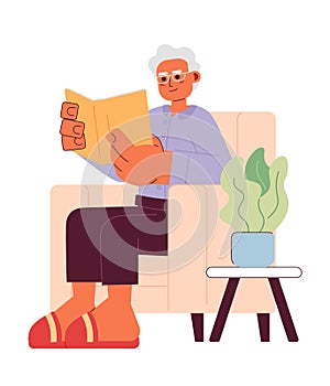Senior reading book cartoon flat illustration