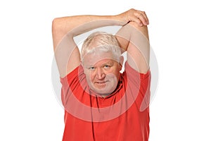 Senior retired man stretching