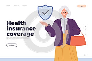 Senior retired people health insurance coverage online service landing page design template