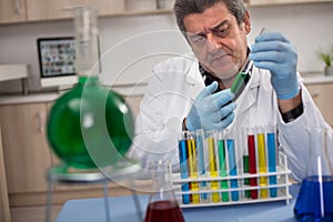 Senior scientist researching in laboratory