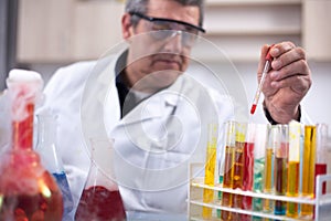 Senior scientist researching in laboratory