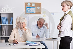 Senior students writing test