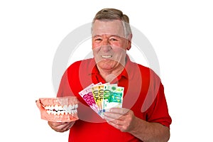 Senior with teeth model