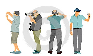 Senior tourist photographer with camera vector illustration.