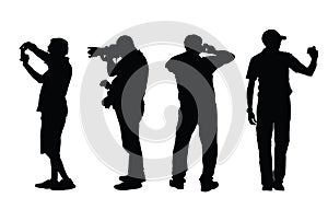 Senior tourist photographer with camera vector silhouette.