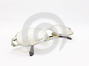 Senior Used Rusty Dirty Reading Glasses Frame and Case in White Isolated Background 08