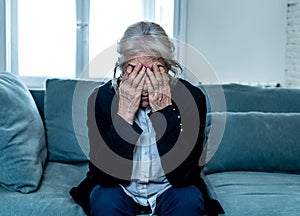 Senior widow woman lonely and sad feeling depressed at home