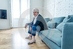 Senior widow woman lonely and sad feeling depressed at home