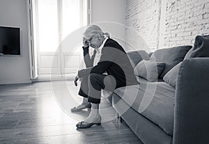 Senior widow woman lonely and sad feeling depressed at home