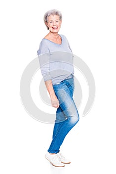 Senior woman in blue jeans