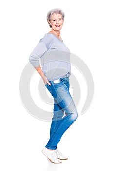 Senior woman in blue jeans
