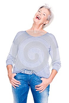 Senior woman in blue jeans