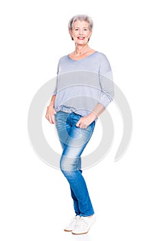 Senior woman in blue jeans