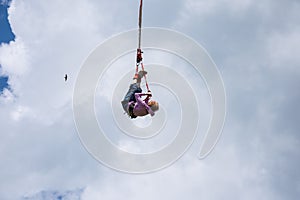 Senior woman bungee jump