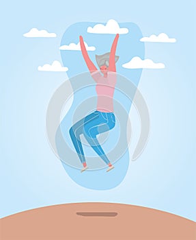 Senior woman cartoon jumping at park vector design