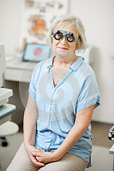 Senior woman checking vision