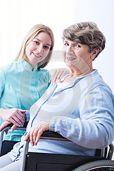 Senior woman and cheerfulness carer