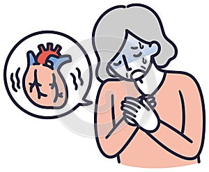 Senior woman with chest pain simple illustration