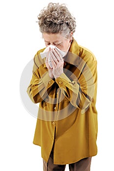 Senior woman with a cold.