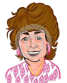 Senior Woman Colorful Cartoon Caricature