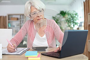 senior woman concebtrating on home accounts on laptop