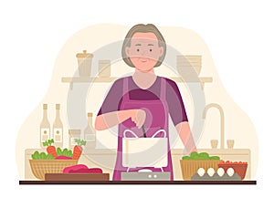 Senior Woman Cooking in Kitchen for Healthy Lifestyle Concept Illustration