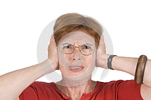 Senior Woman Covering Ears