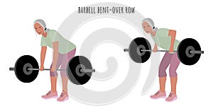 Senior woman doing barbell bent-over row exercise