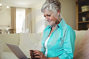 Senior woman doing online shopping on laptop