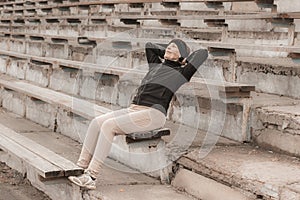 Senior woman doing outdoor exercise.