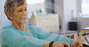 Senior woman doing stretching exercise 4k