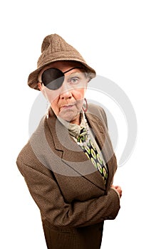 Senior woman in drag with eye patch