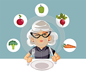 Senior Woman Eating Healthy Vector Cartoon Illustration