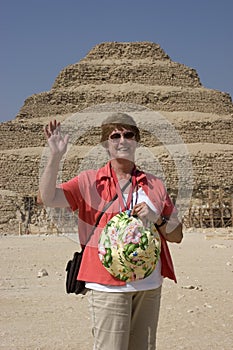 Senior Woman Exploring Step Pyramid Egypt Travel